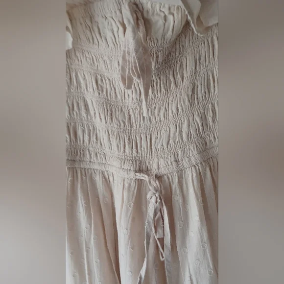 Smocked Cream Maxi Dress with Puff Sleeves - Picture 9 of 13